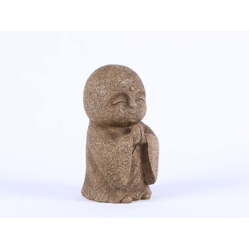 Lucky Japanese Jizo Praying Outdoor Garden Statue - 10.25" - Brown