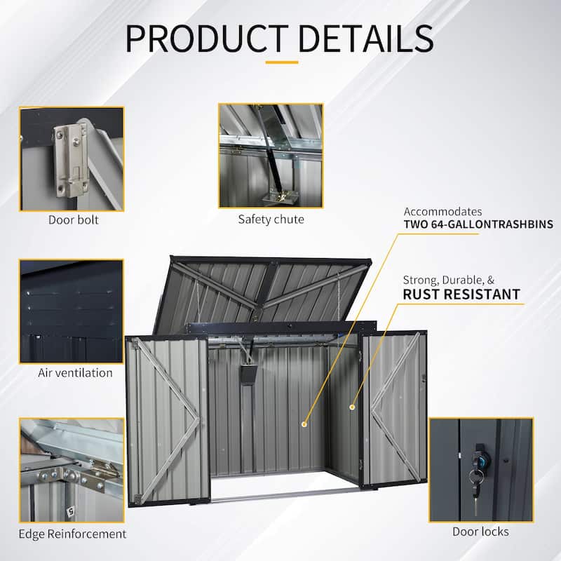GDF Studio - Brenton Outdoor Metal Garbage Bin Shed with Galvanized Steel Construction and Dual-Chain Access