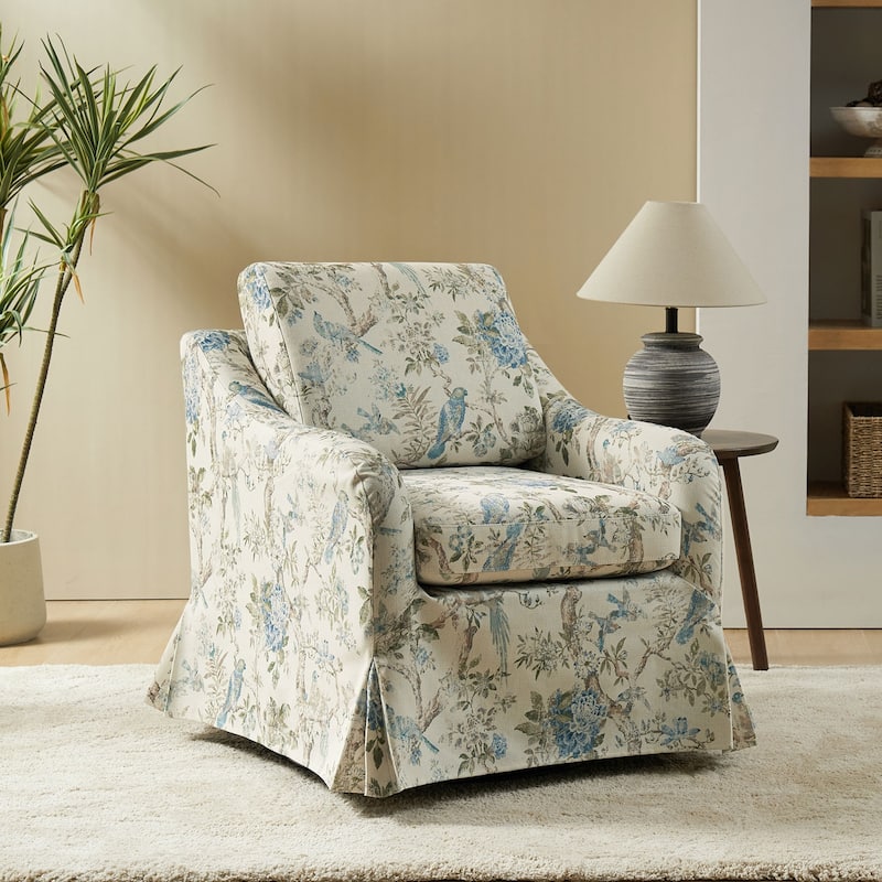 Alois Floral Slipcover Swivel Accent Chair with Removable Cushion by HULALA HOME