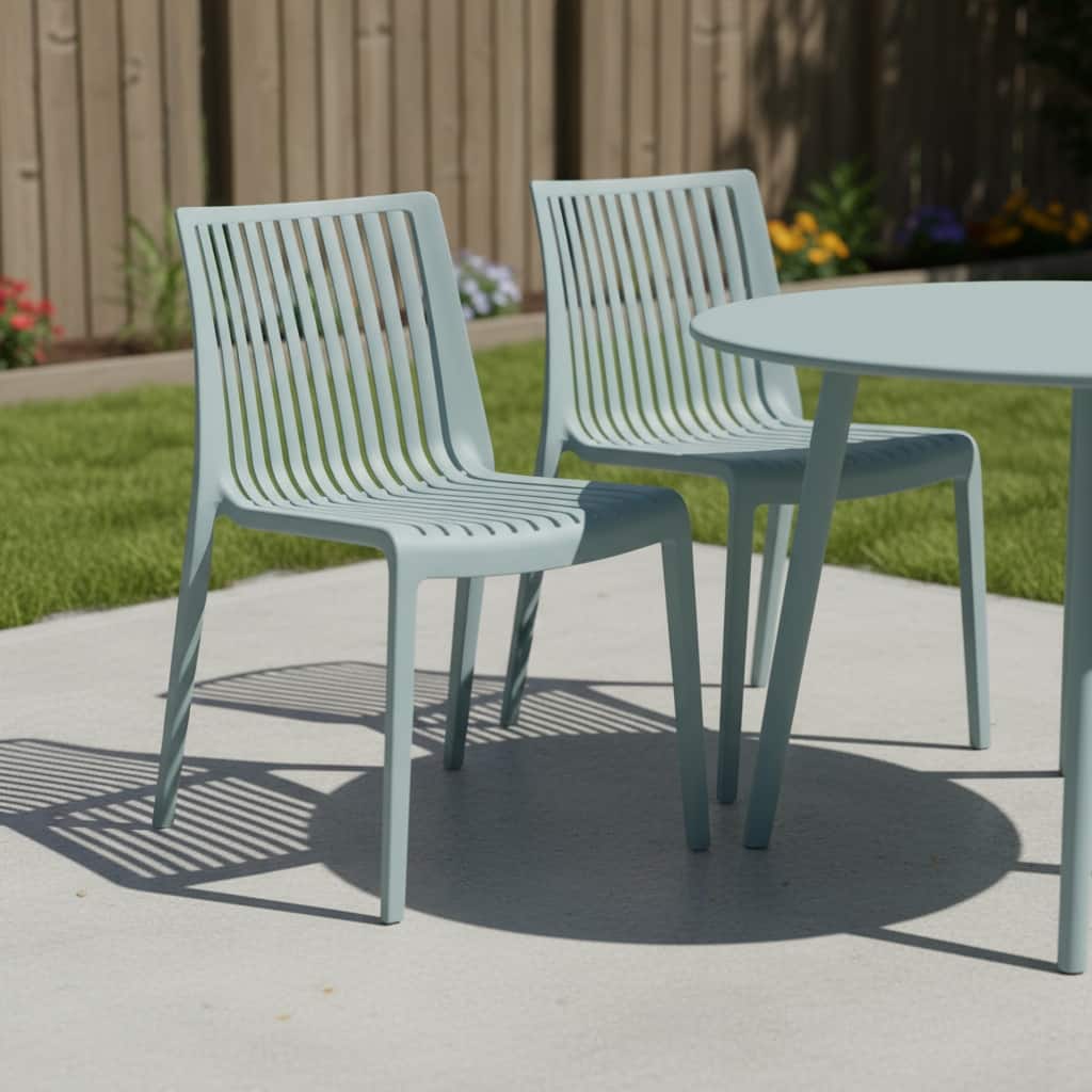 HomeRoots Set of Two Baby Blue Heavy Duty Plastic Outdoor Stacking Accent Chairs