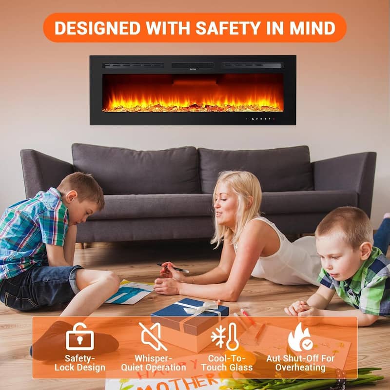 3D Flame Effect Electric Fireplace, Smart WiFi Alexa Voice Control, Recessed and Wall-Mounted