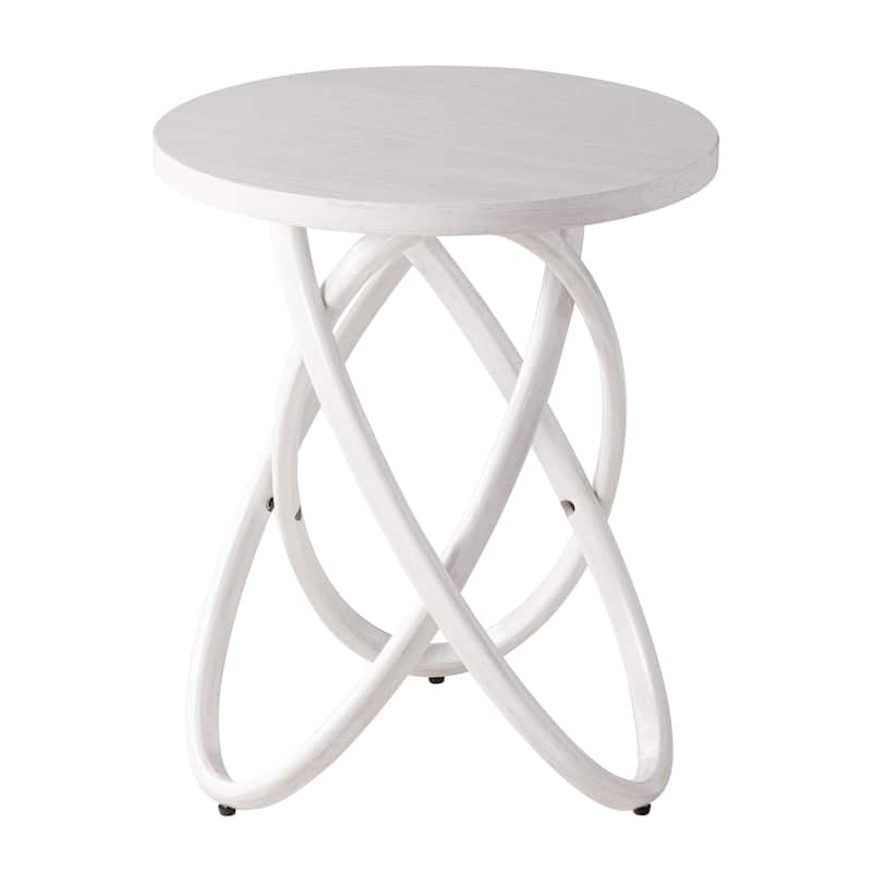 COZAYH Farmhouse End Table Round Wood Side Table Rustic Plant Stand With Intertwined Line Design