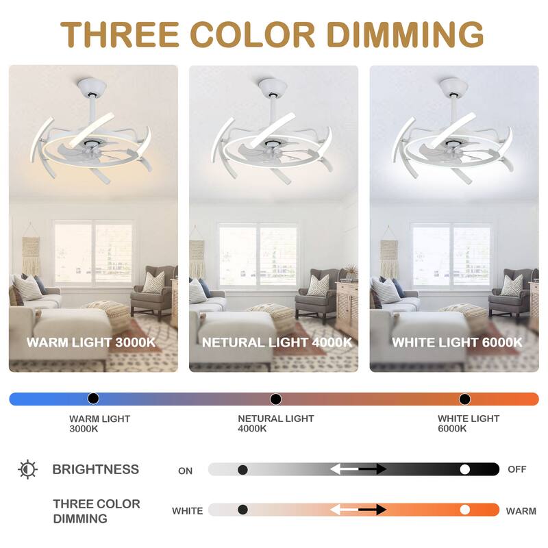 Bella Depot 25" Modern DIY Shape Ceiling Fan with Remote APP Control and Dimmable Light Kit, 6-Speed Reversible Blades