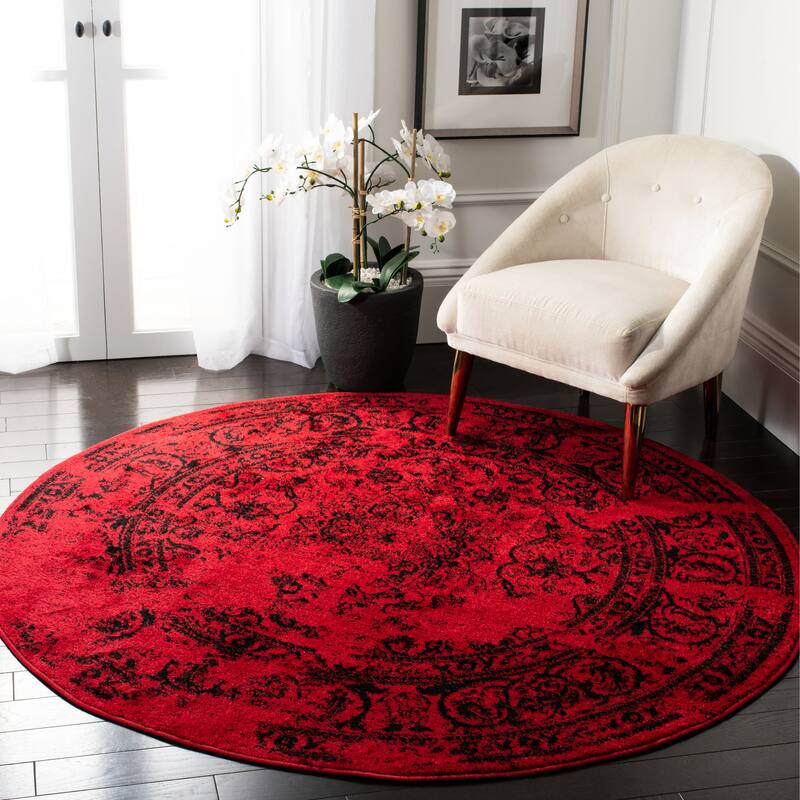 SAFAVIEH Adirondack Sierra Vintage Oriental Distressed Rug - 6' Round - Red/Black