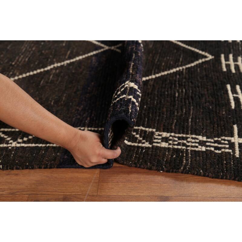 Dark Brown Trellis Moroccan Oriental Area Rug Hand-Knotted Wool Carpet - 5'11"x 9'7"