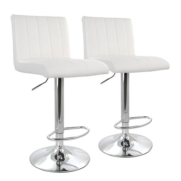 slide 1 of 1, Elama Set of 2 Adjustable Bar Stools in White Faux Leather with Chromed Base - N/A