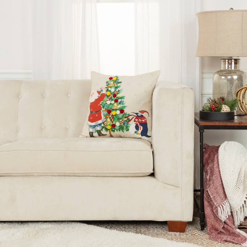 Rizzy Home Holiday Santa Snowflakes Throw Pillow Cover