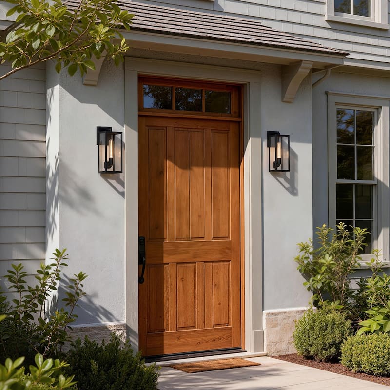 2-pack 1-light/2-light Metal Outdoor Wall Sconce Weather-resistant - Black - Medium