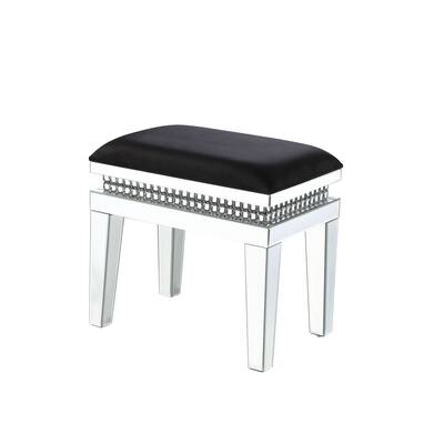 Vanity Stool with Fabric Cushioned Top Seat and Mirror Frame, Silver