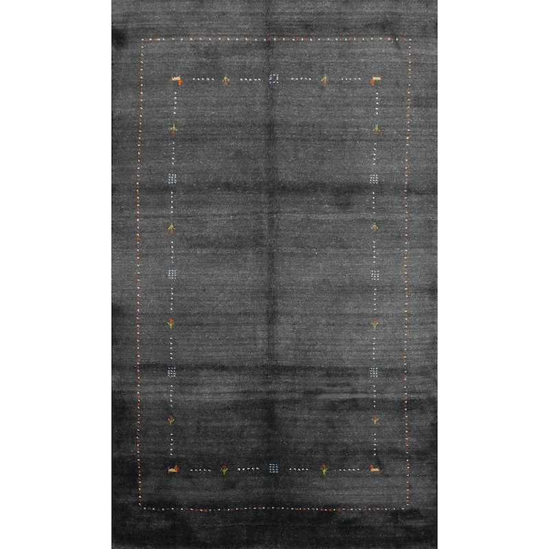 Hand Knotted Oriental 100% Wool Carpet Tribal Animal Pictorial Greys & Charcoal Gabbeh Area Rug - 7' 11'' X 4' 11''
