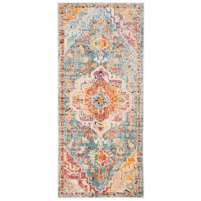 SAFAVIEH Crystal Floretta Vintage Boho Medallion Rug - 2'2" x 9' Runner - Orange/Teal