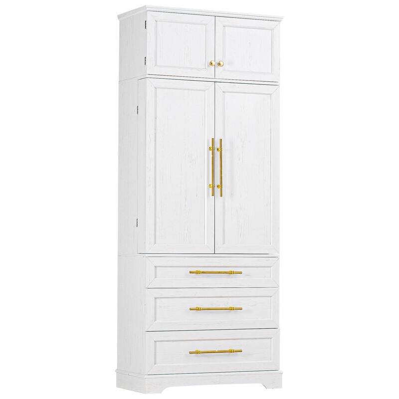 Farmhouse 78.2" Kitchen Pantry Cabinet with 4 Doors, 3 Adjustable Shelves and 3 Drawers