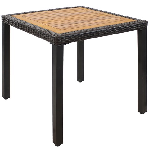 Sunnydaze Patio Dining Table - Acacia Wood and Faux Wicker - 31.5-Inch Square