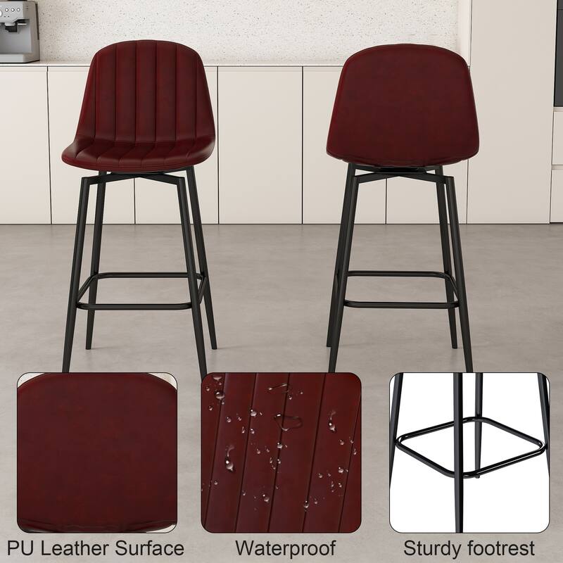 Modern Bar Stools with Swivel Mechanism, PU Padded Seats with Back Support & Metal Legs (Set of 2)