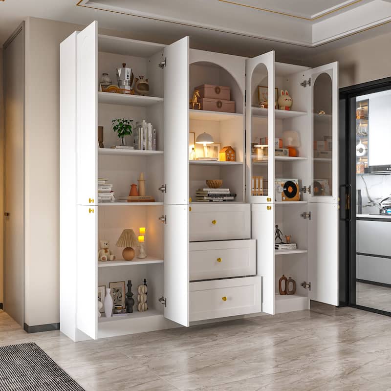 Modern White Display Cabinet Bookshelves Showcase Storage Wardrobe Organizer Cabinet