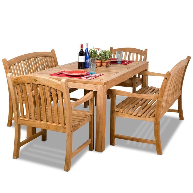 5-Piece Brown Geneve Teak Rectangular Outdoor Patio Dining Set 63"