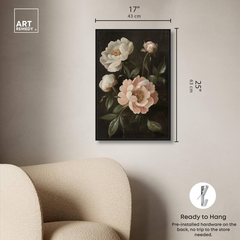White Peonies in Dark II Canvas by Art Remedy
