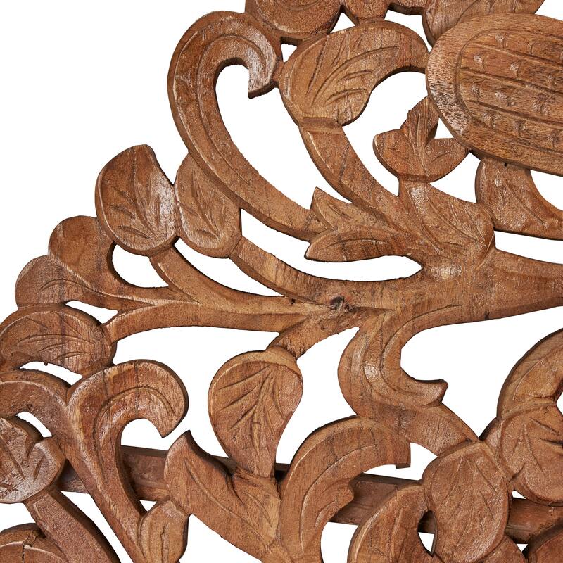 White or Brown Mango Wood Large Carved Tree Wall Decor with Scrollwork