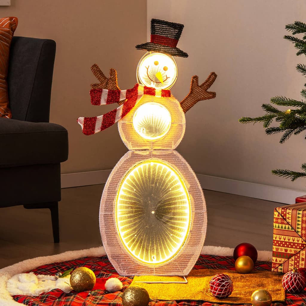 2.6FT Lighted Christmas Decoration Pre-Lit 2D Snowman w/ Mirror Lights - Multi