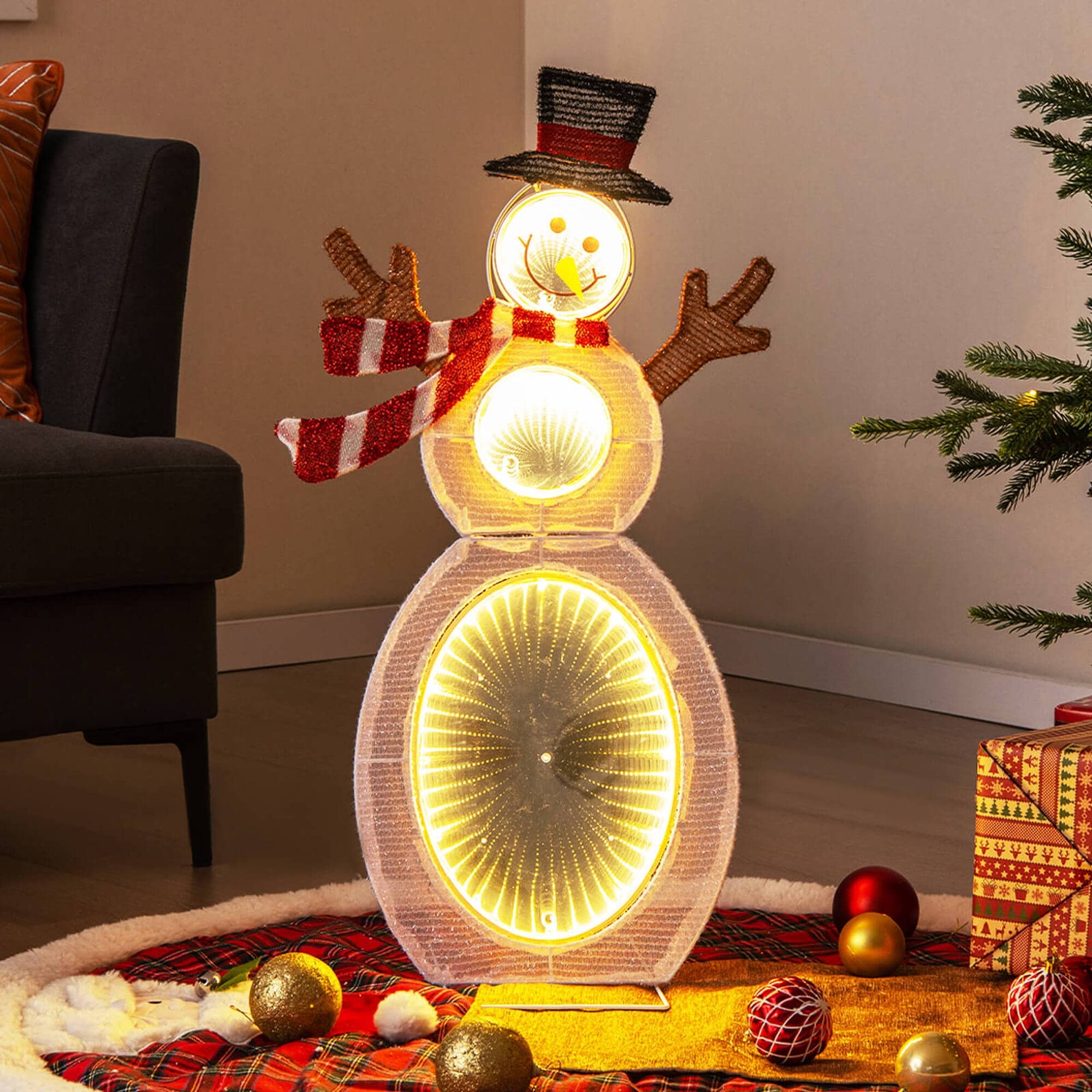 2.6FT Lighted Christmas Decoration Pre-Lit 2D Snowman w/ Mirror Lights - Multi