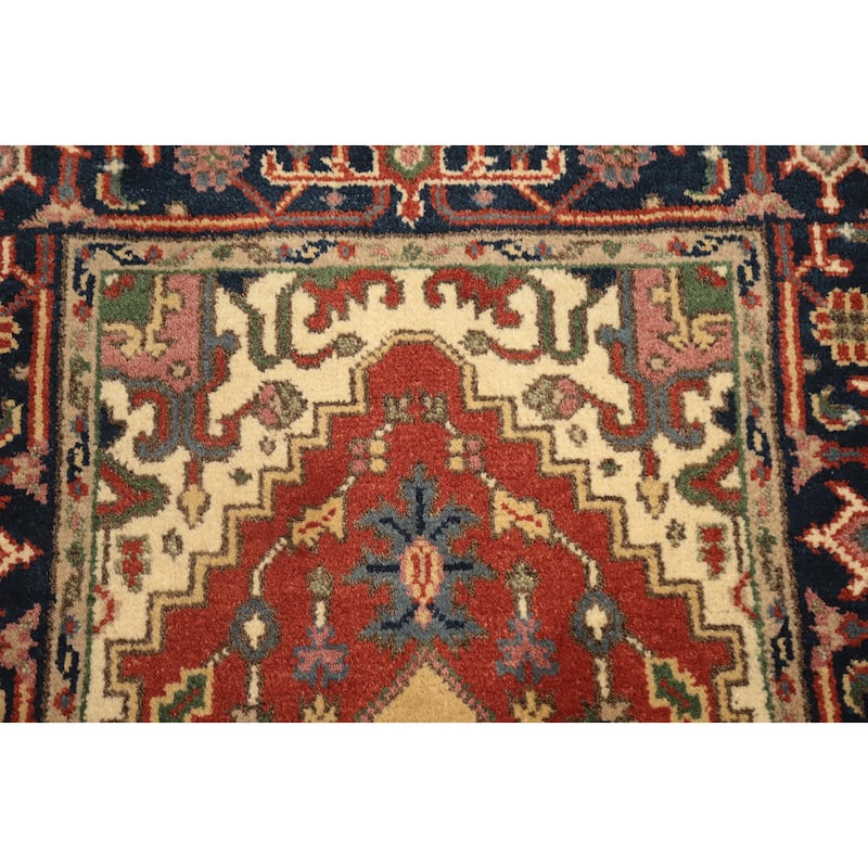 Hand Knotted Oriental 100% Wool Carpet Traditional Medallion Oranges & Rust Heriz (serapi) Area Rug - 5' 4'' X 2' 9''