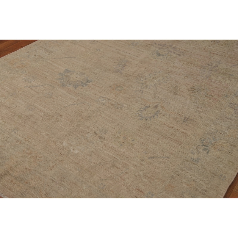 Vegetable Dye Oushak Turkish Area Rug Handmade Floral Wool Carpet - 5'10"x 9'1"