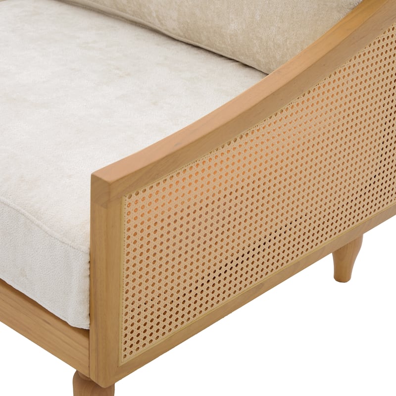 Christopher Knight Home - Riverton Mid-Century Upholstered Loveseat Sofa with Rattan Armrests