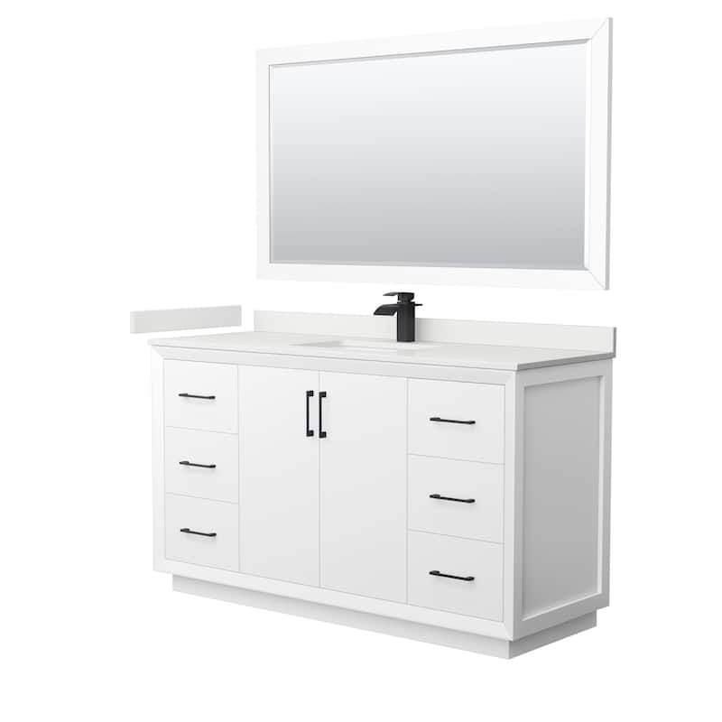 Wyndham Collection WCF414160S-QTZ-UNSM58 Strada 60" Free Standing - White / White Quartz Top / Matte Black Hardware