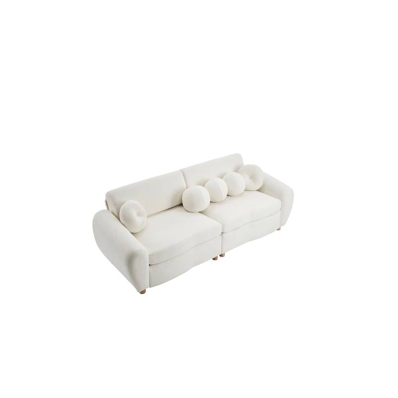 Modern Tufted Chenille Loveseat, Futon Sectional Love Seat Couch, Upholstered Sofa with 2 Pillows & 3 Lumbar Pillows
