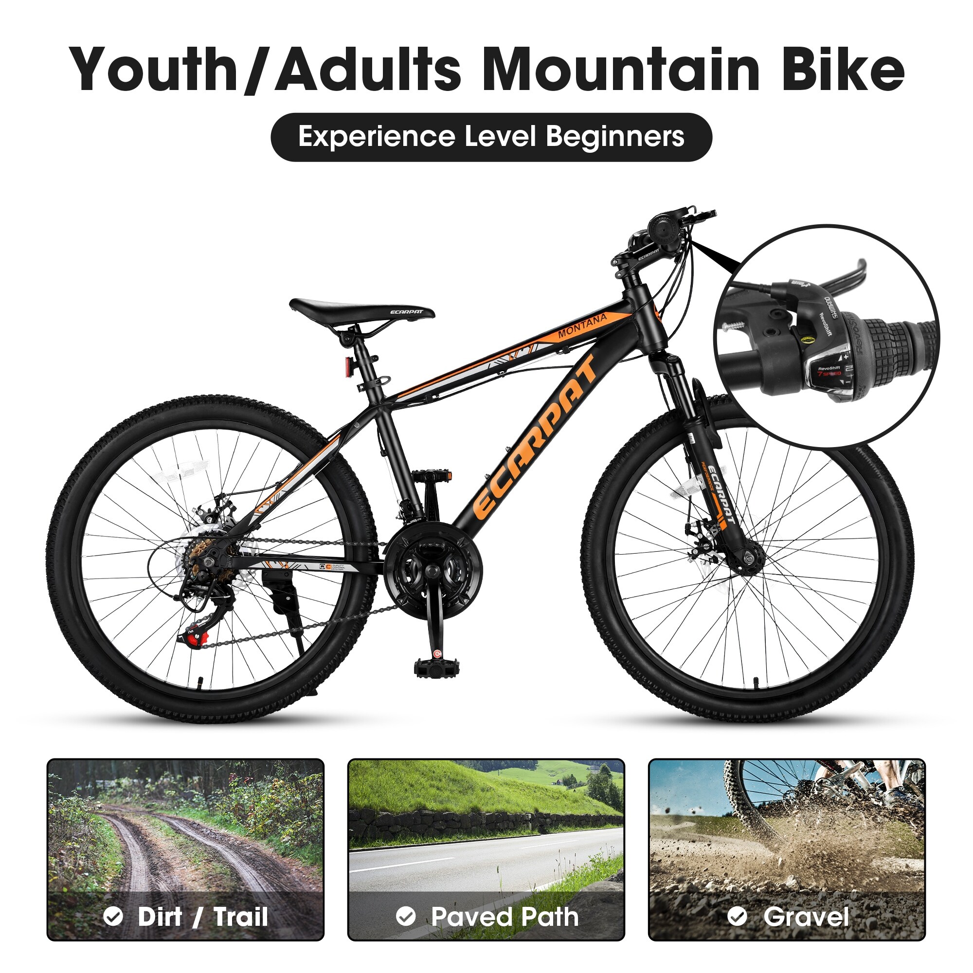 24 inch Mountain Bike Bicycle for Adults Aluminium Frame Bike 21 Speed Green