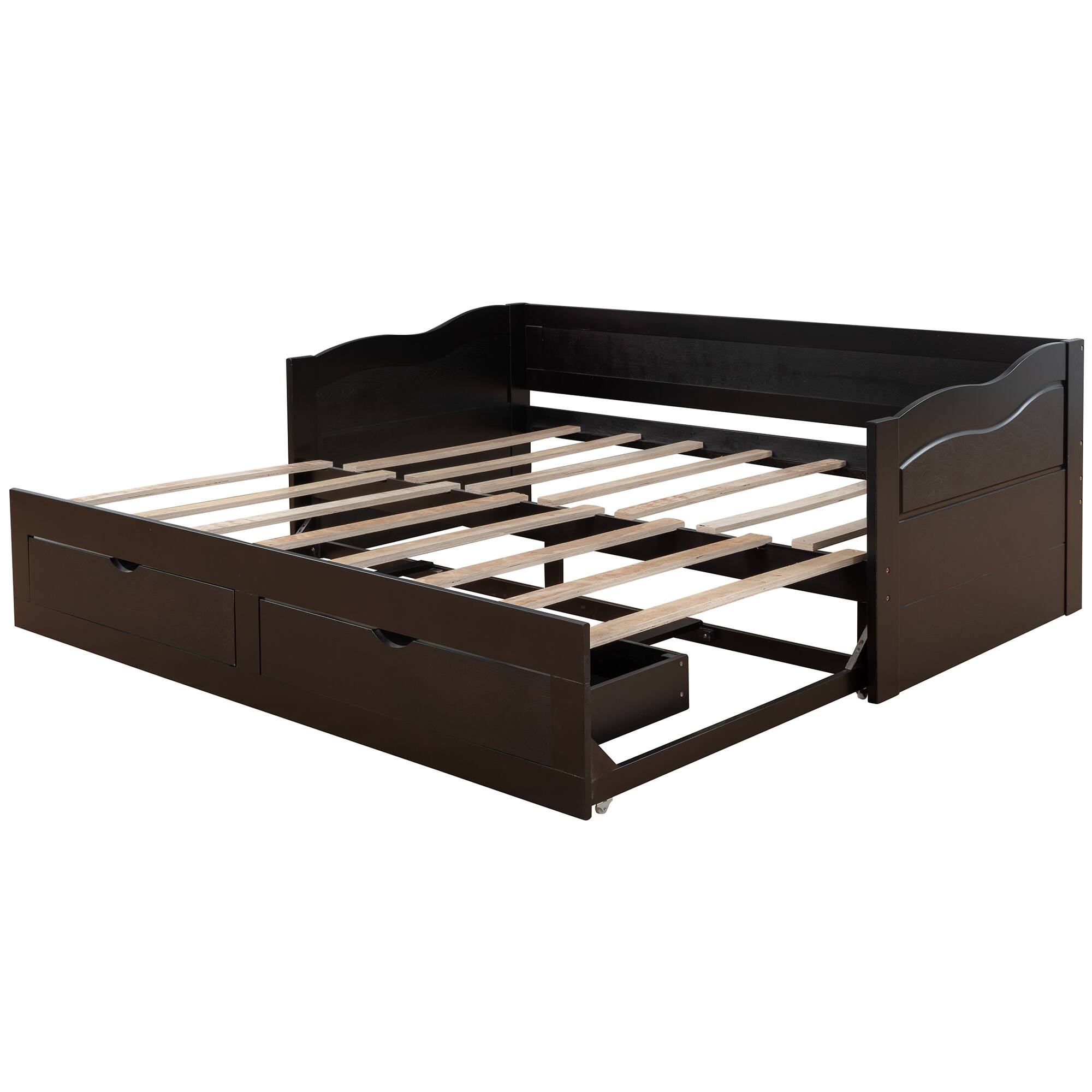 Twin-King Size Extendable Daybed with Trundle & 2 Drawers, 77.2''L*76.4 ...