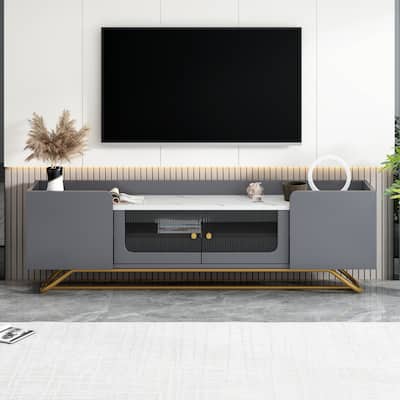TV Console Table with Gold Frame Base