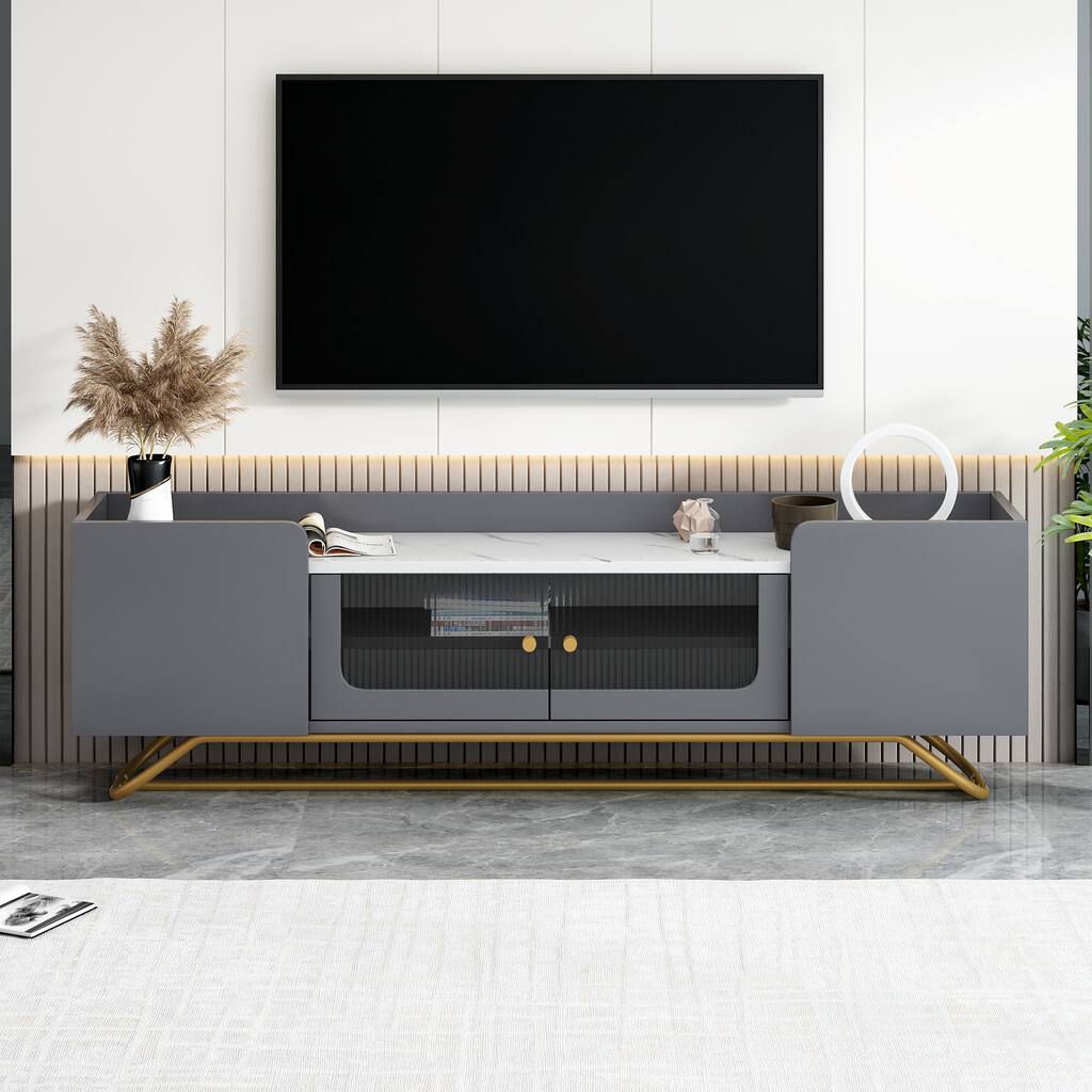 TV Console Table with Gold Frame Base