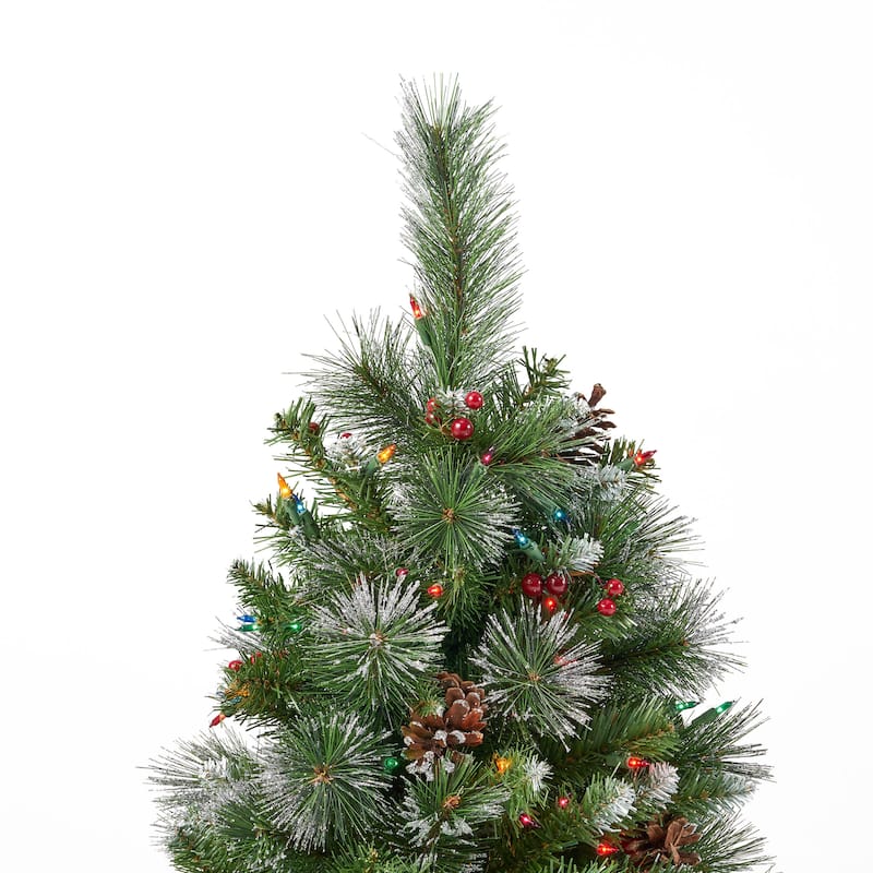 4.5-ft Spruce Pre-Lit or Unlit Artificial Christmas Tree with Glitter Branches Red Berries Pinecones by Christopher Knight Home