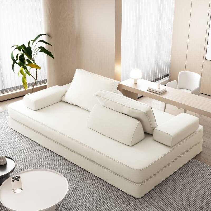 86.6" Convertible Loveseat Sofa Bed with Removable Backrests, Chenille Fabric Sleeper Sofa, Chaise Lounge, Floor Folding Couch