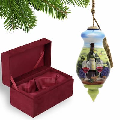 A day at the Vineyard Hand Painted Mouth Blown Glass Ornament - 6" x 2.75" x 2.75"