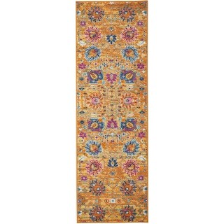 2' x 6' Sun Gold and Navy Distressed Runner Rug - 3'6