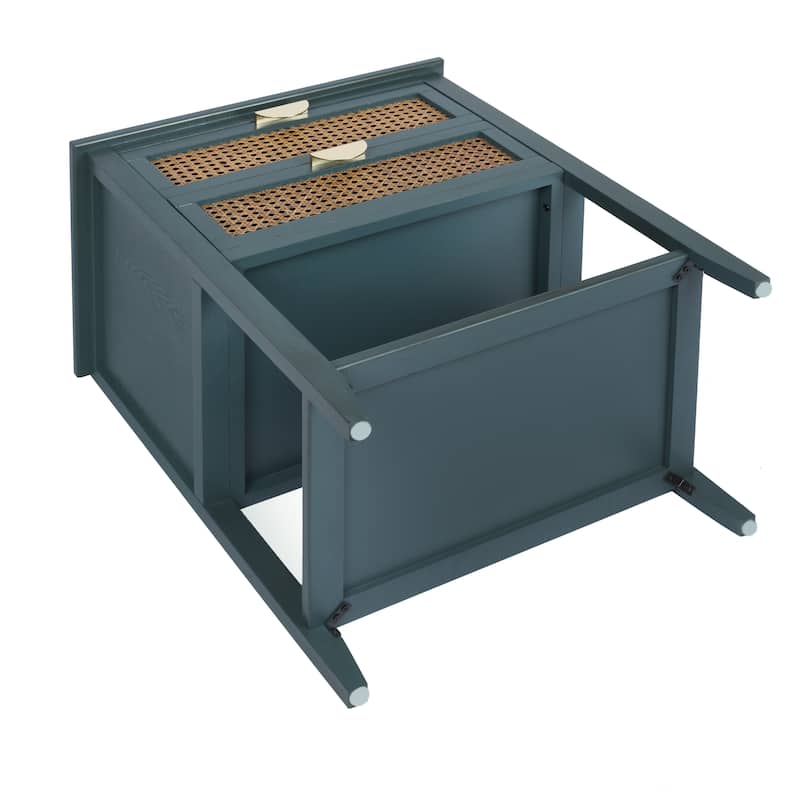 Roomfitters 2 Drawer Side Table, Rattan Nightstand End Table with Storage for Bedroom, Living Room