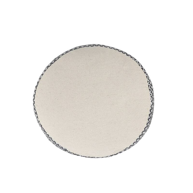 Zyad Farmhouse Black/White Geometric Handmade Round Pouf Ottoman by Sevita