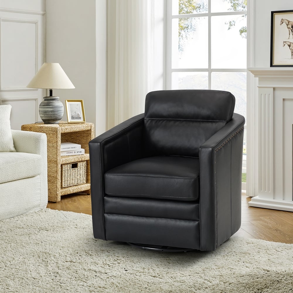 Jorge 28.74" Wide Traditional Genuine Leather Swivel Chair with Removable Seat Cushion and No Assembly Needed