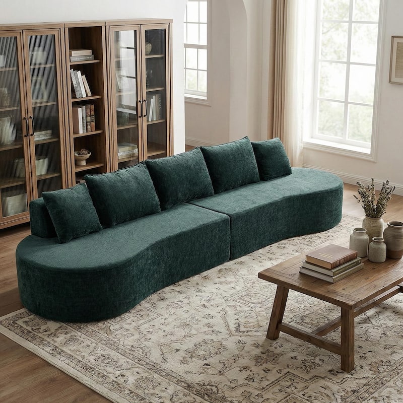 Christopher Knight Home - Curved Modular 138.6" Upholstered Sectional Sofa - Dark Green