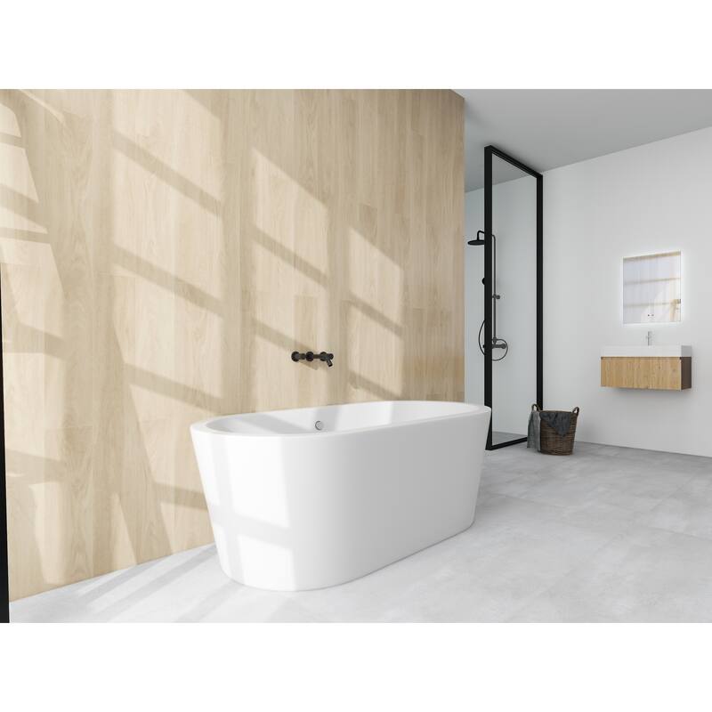 Vanity Art 67.7 Inch Freestanding Acrylic Bathtub Stand Alone Soaking Tub with Polished Chrome Round Overflow & Pop-up Drain