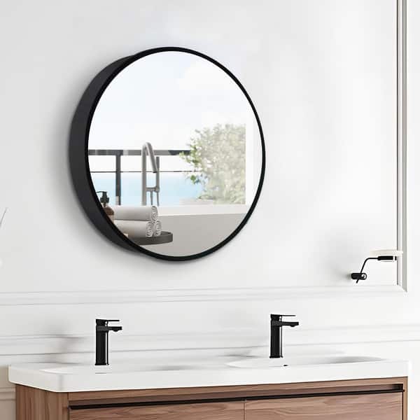 Black Round Wall Mirror for Bathroom - 24'' X 24'' Stainless Steel Metal  Frame Mirror for Wall Black Wall Mounted Mirror