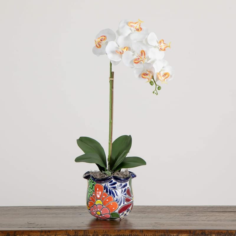 Orchid Artificial Floral Arrangement in Talavera Planter - 26"