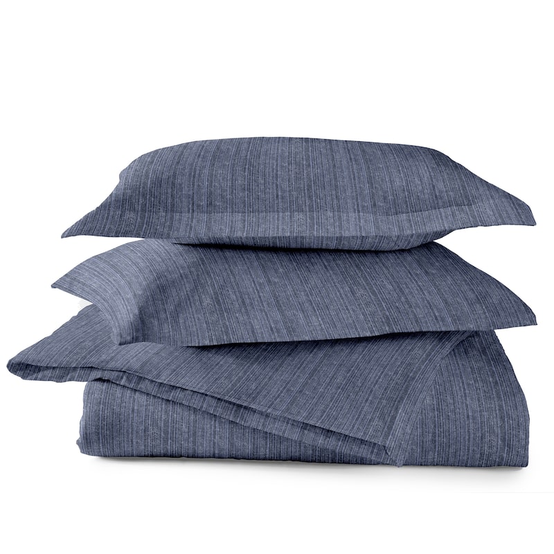 Dormisette Luxury German Flannel 3-piece Cotton Duvet Cover Set - Heather blue stripe - Queen