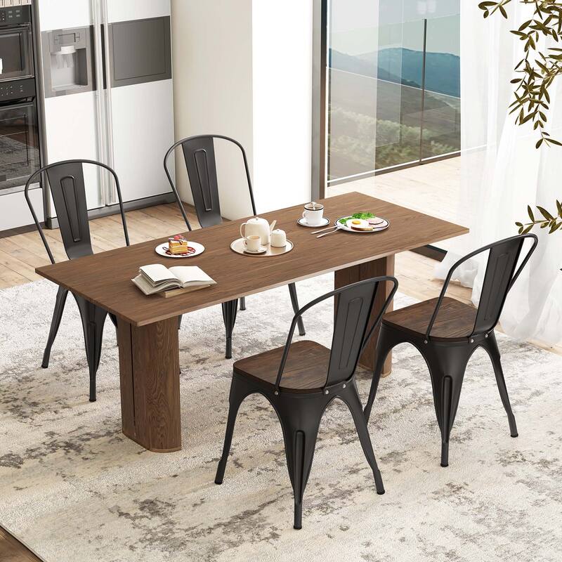 Gymax Metal Dining Chairs Set of 4 w/ Wood Seat & Removable Backrest
