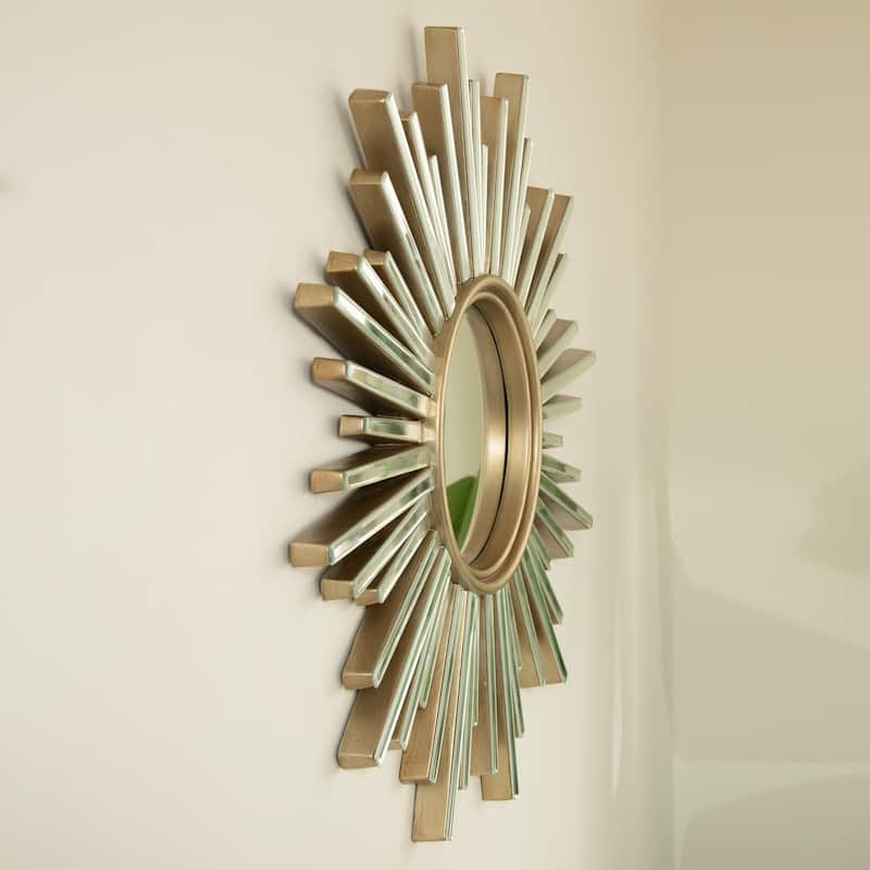 Gemme Luxury PU Sunburst Art Decorative Mirror - Bathroom, Bedroom, Living Room - Silver