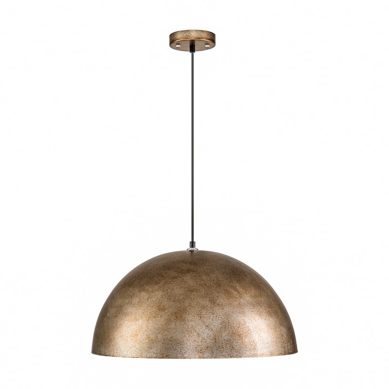 1-Light Industrial Vintage Distressed Brass with Gold Leaf Dome Pot Lid Pendant Light/ Gold Kitchen Island Lighting