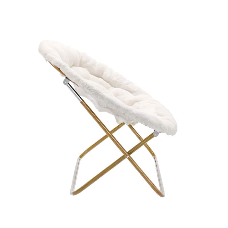 Folding Synthetic Fur Double Saucer Chair with Steel Frame - 27.5"D x 55.5"W x 33.5"H