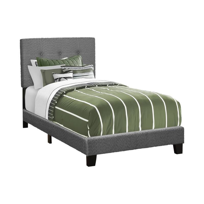 Twin Size Upholstered Bed Frame in Dark Grey Boucle